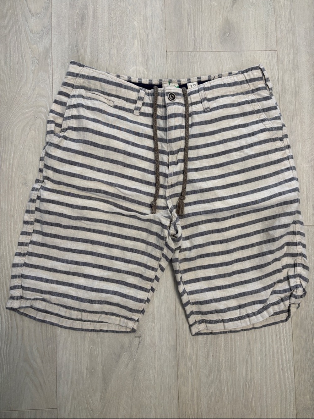 🔥BUNDLESALE Mens 32 Lucky Brand Navy and Tan 100% Linen Flat-Front Shorts